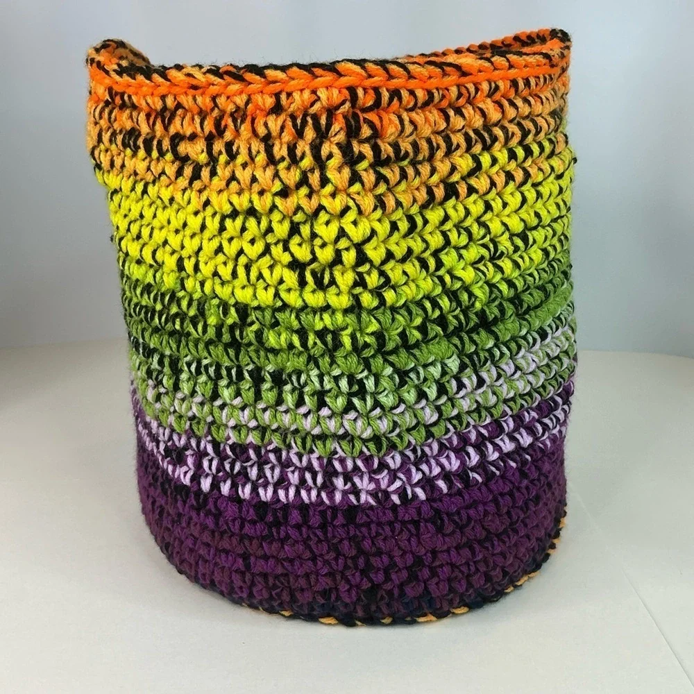Handcrafted Multicolor Crochet Scrap Woven Tote Bag Basket Storage Handmade Knit